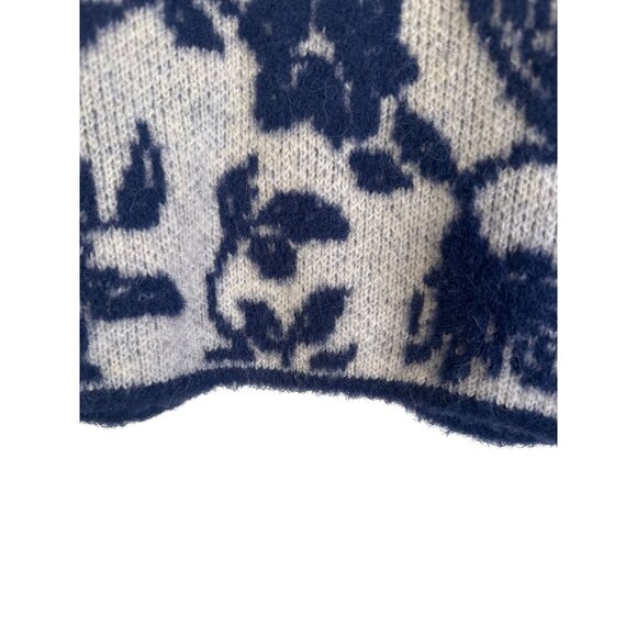 ZARA Floral Knit Cardigan XS Cropped Button-Front Wool Blend White/Blue NWT - Picture 11 of 13
